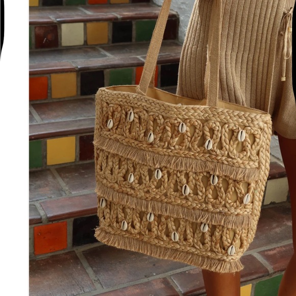 New with tags Salt and Umber jute woven sea shell beach tote bag - Picture 2 of 4
